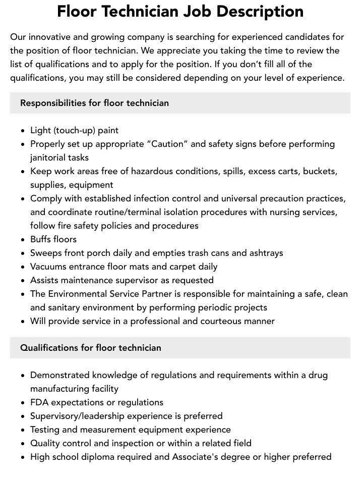 floor technician job description