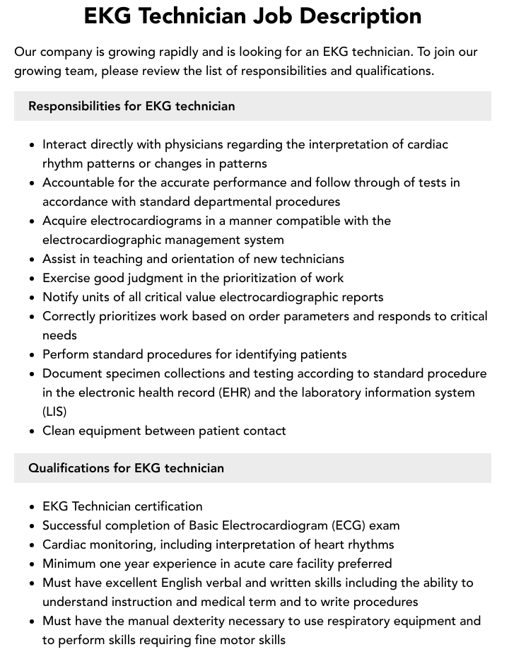 ekg technician job description