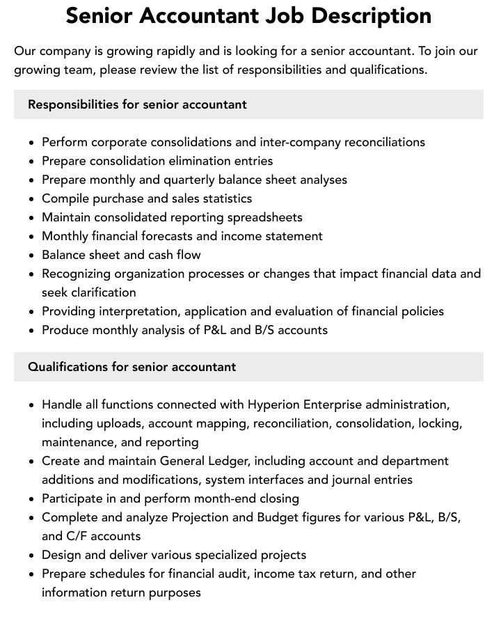 senior accountant position description