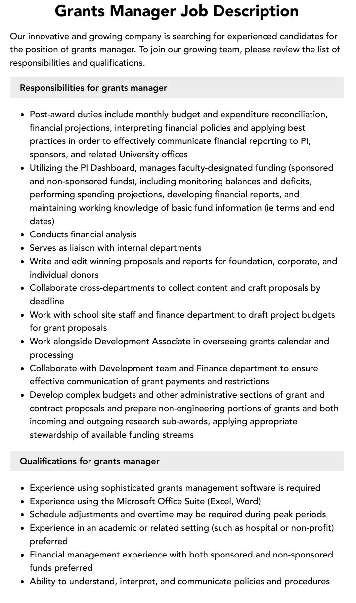 grant manager job description