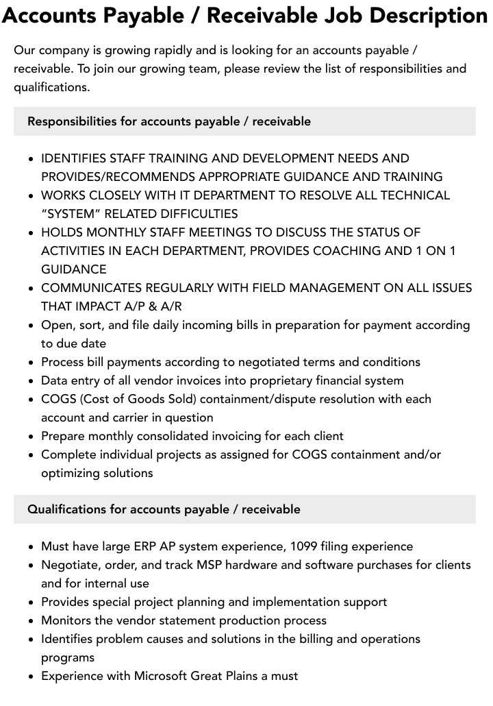 ap ar job description