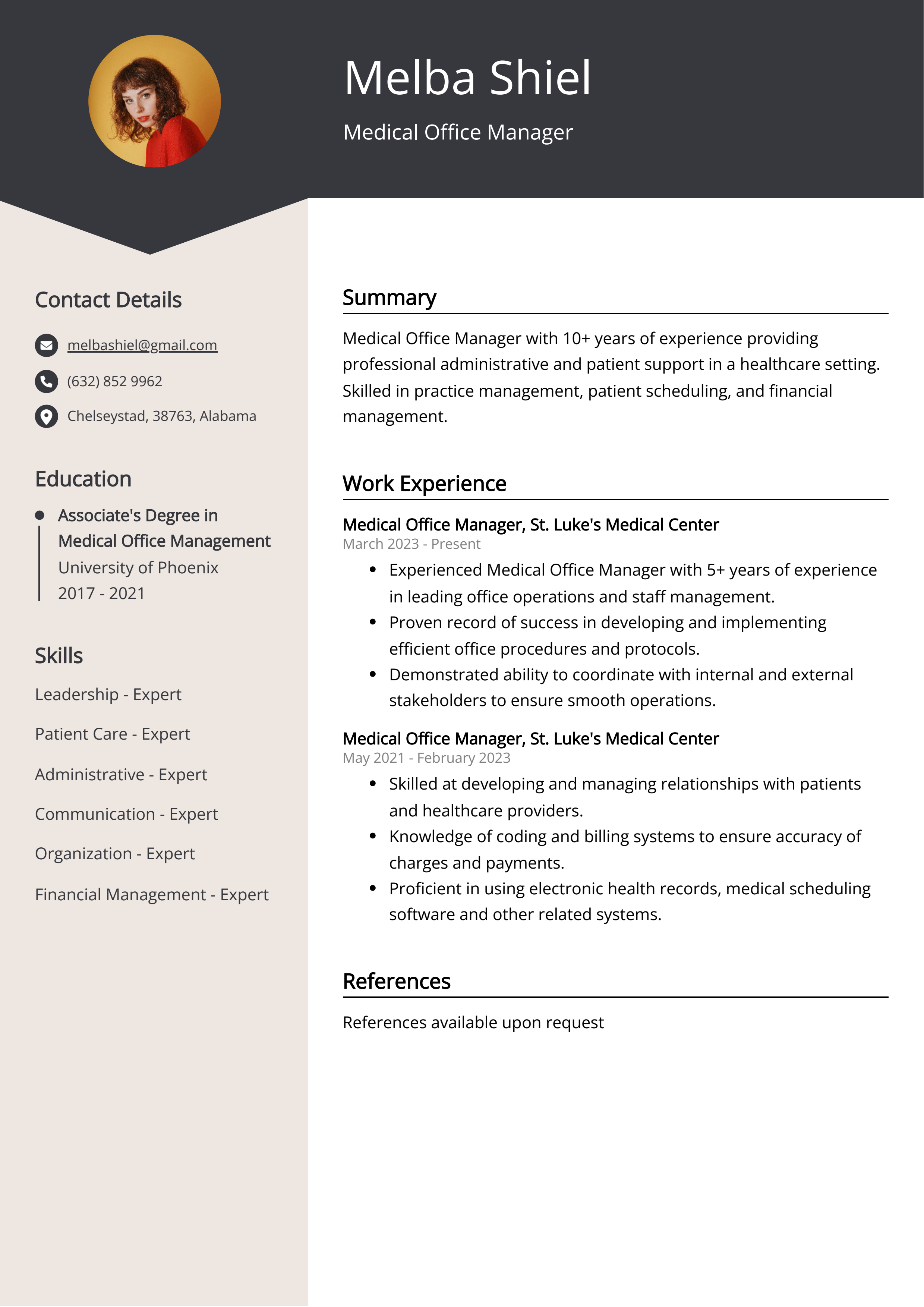 medical office manager job description
