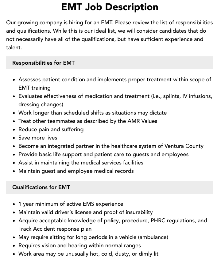 emt position description