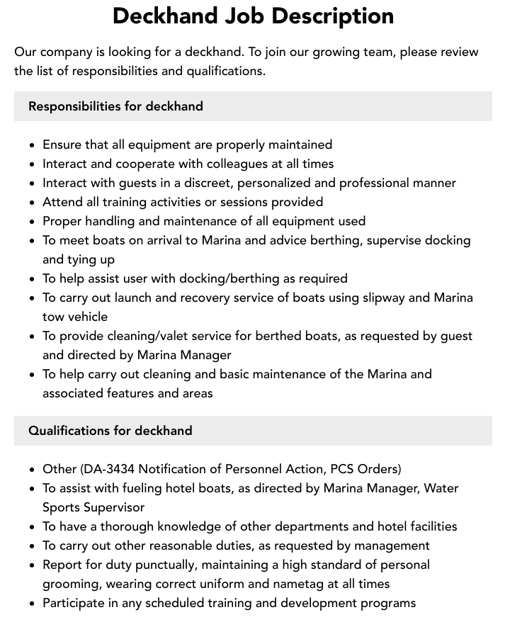 deckhand job description