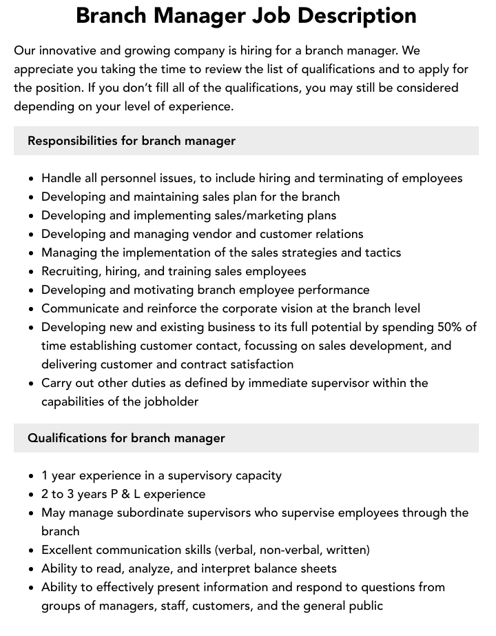 branch director job description