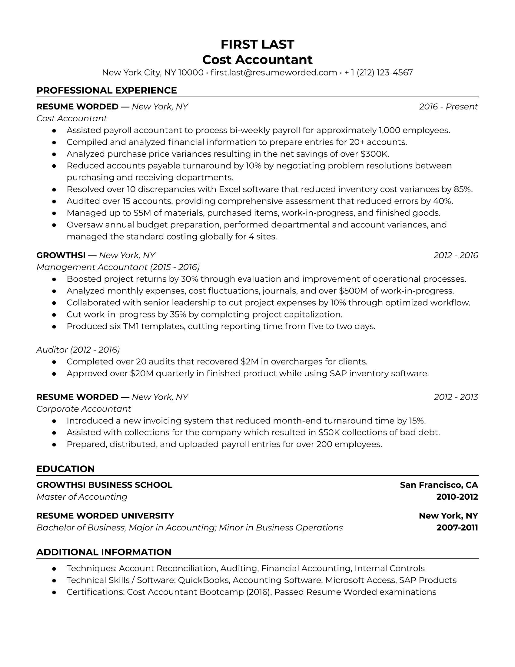 cost accountant position description