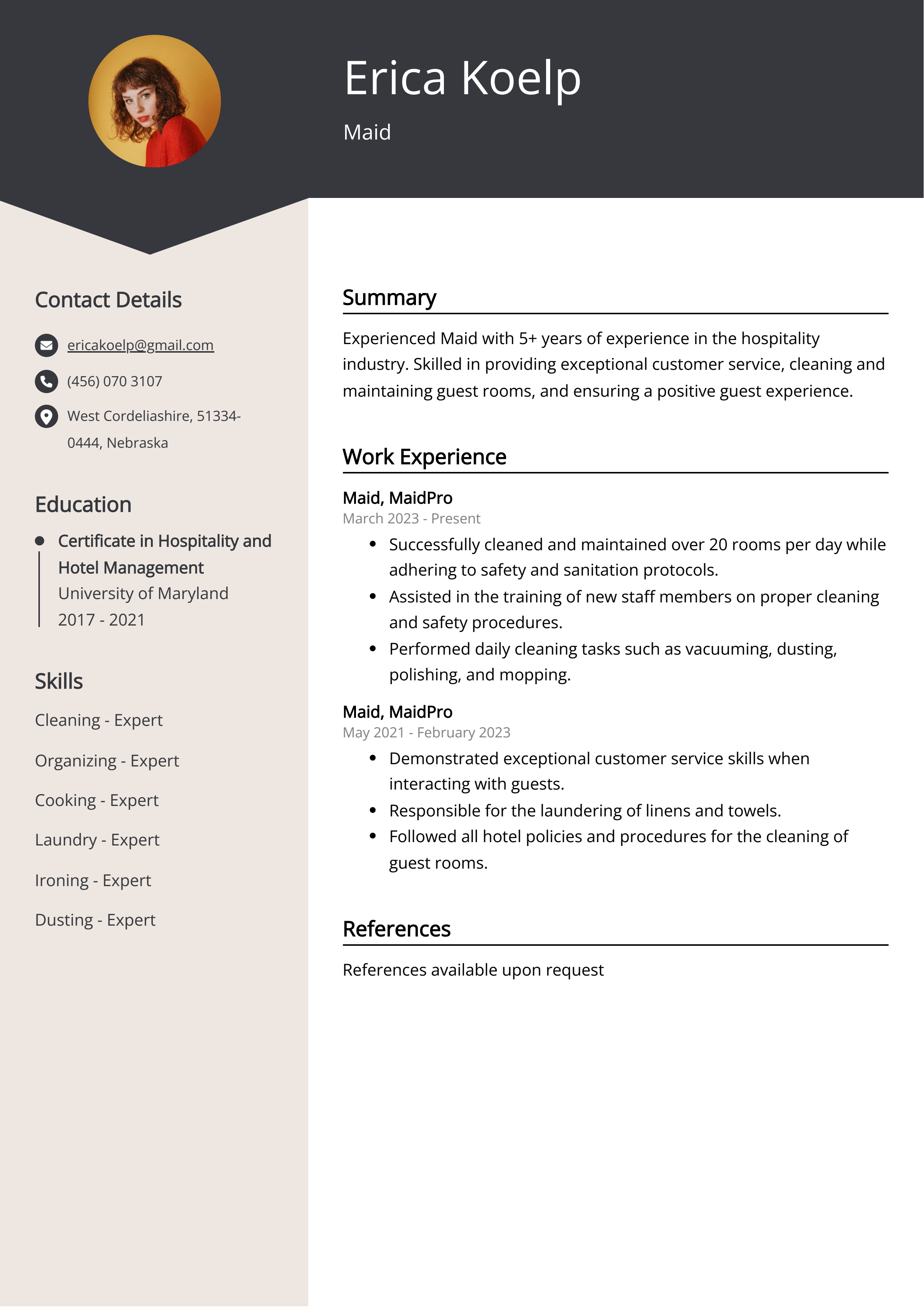 hotel maid job description