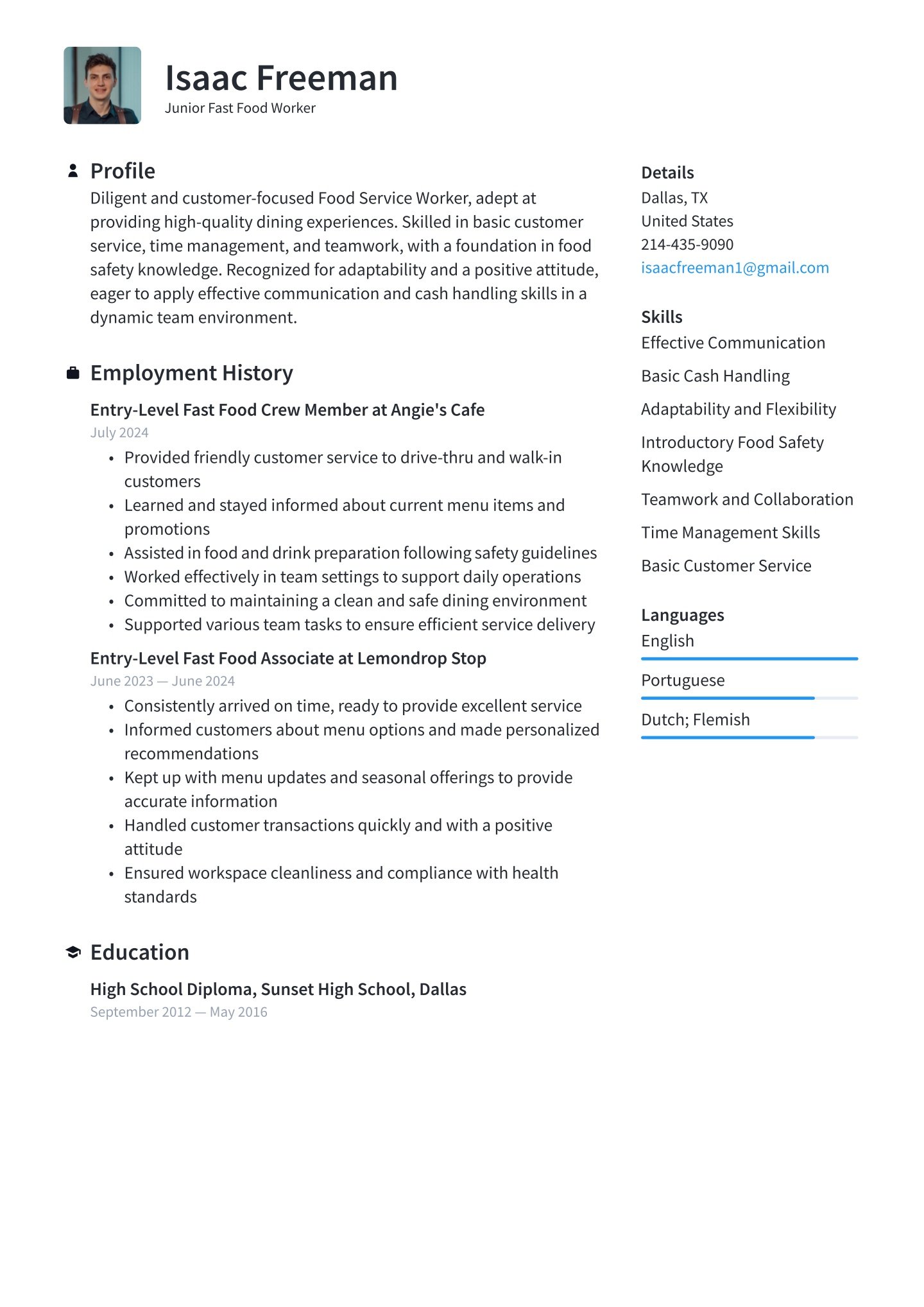 fast food job description