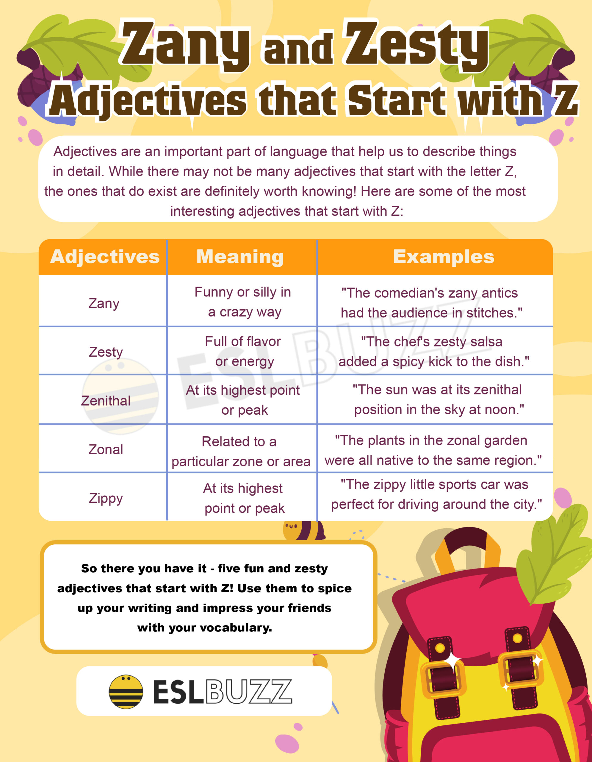 descriptive words start with z